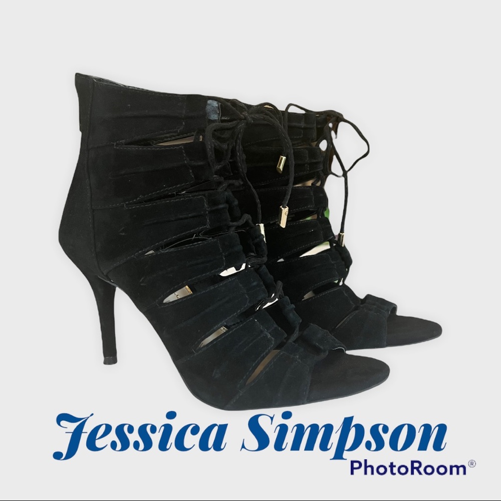 Jessica Simpson Black Suede Lace-up Heels sz 6